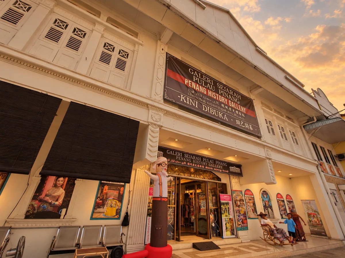 The heritage facade and entrance of Penang History Gallery on Bishop Street