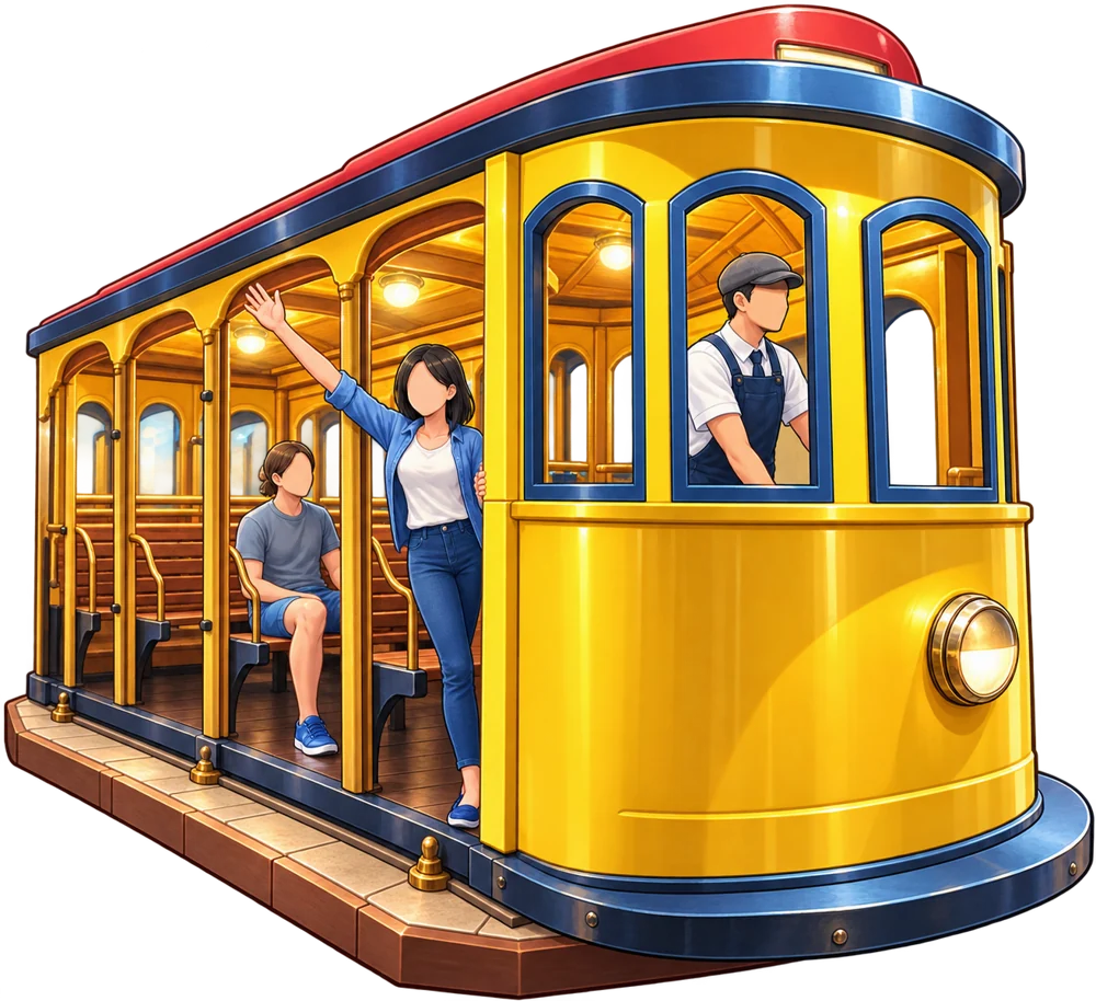 A yellow street tram illustration