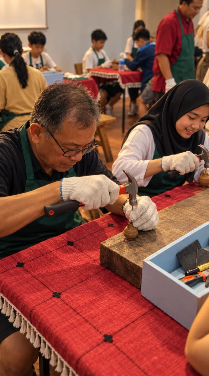 A close view of hands-on gasing craft